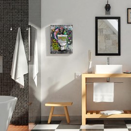 Ooeiiiy German Shepherd Canvas Wall Art Graffiti Dog Wall Decor Funny Banksy Dog Picture Bathroom Prints Painting Framed Artwork For Bathroom Toilet Bedroom 12''X16''