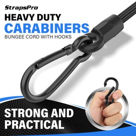 Bungee Cords, Upgrade 12 inch Bungee Cords with Carabiner Hooks Outdoor, Heavy Duty Black High Strength Short Strong Elastic Bungee Cord Rope with Clips On Both Ends for Camping, Bike, 4 Pack