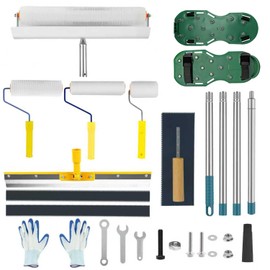 Complete Self Leveling Cement Tool Kit, Professional Epoxy Floor Kit Tools with Spiked Roller with Splash Guard, Spike Shoes, Paint Roller, Trowel, Scraper & Extension Pole (4.3, Kilograms)