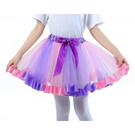 Falda de disfraz de tutú para niñas y niños pequeños, de 5 capas de tul multicolor, vestido de fiesta de ballet de princesa de 2 a 12 años, Multicol-púrpura, 2-8 años