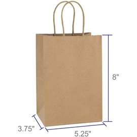 BagDream Kraft Paper Bags 100Pcs 5.25x3.75x8 Inches Small Paper Gift Bags with Handles Bulk, Paper Shopping Bags, Kraft Bags, Party Bags, Brown Bags