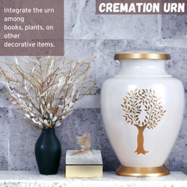 ALPHA Living HOME Urns for Human Ashes Adult Female and Male 200+ Cubic Inches, Decorative Burial Urn, Funeral Cremation Urns for Women and Men, Handcrafted Urn for Ashes Adult, 11" Gold White