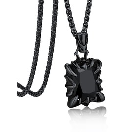 Bandmax Black Curb Chain Men's Necklace with Stone Stainless Steel Satan Chain Pendant Stone Ruby/Blue/Green/Black 55 cm Cuban Chain Boys Punk Accessories Gothic Jewellery, Stainless Steel