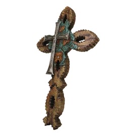 Ebros Gift Rustic Western Ichthys Fish With Tooled Floral Blooms Layered Faux Wood Finish Decorative Wall Cross Plaque Figurine Inspirational Home Accent