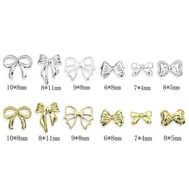 2 Bags of Silver and Gold Nail Charms, 3D Nail Decoration Metal Diverse Bow Nail Accessories,DIY Nail Crafts Suitable for Nail Design Metal Rivets Six Grid Bag Nail Accessories