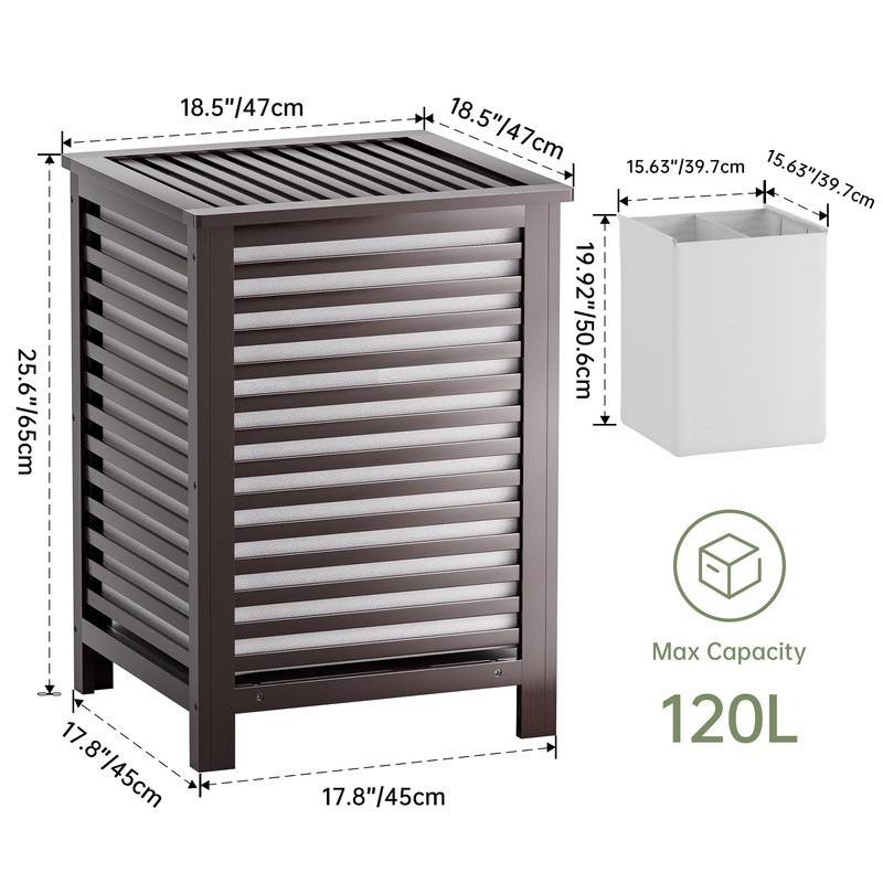 SMIBUY Double Laundry Hamper with Lid, 120L Bamboo Laundry Basket