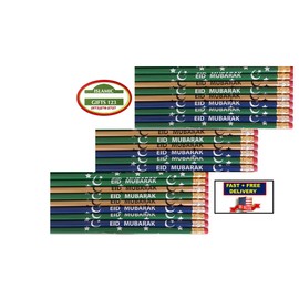 Islamic Gifts 123 Eid Pencils [ Pack Of 24 ] Eid Favors Eid Mubarak Pencils Happy Eid Customized Party Favors Eid decor Arabic Novelty Ramadan Decor Muslim Gifts Wholesale (24)