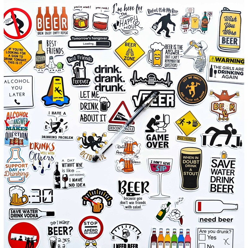 Generic Beer Sticker Decals for Cooler, Drink, Adults - Matte,