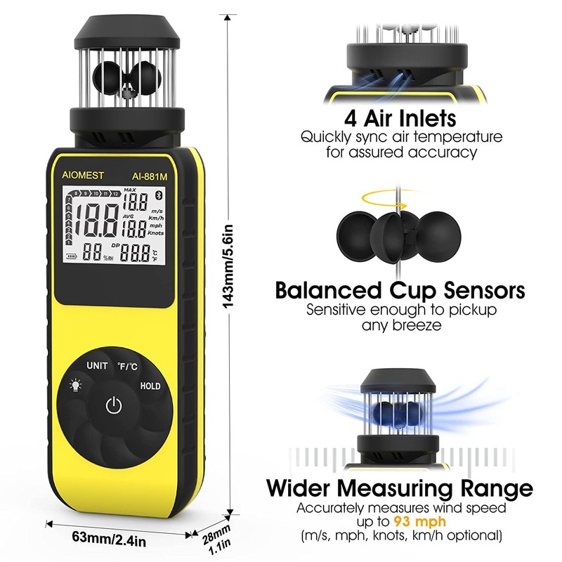 AIOMEST Wind Gauge Wind Gauge, 881M Digital Anemometer Handheld 4