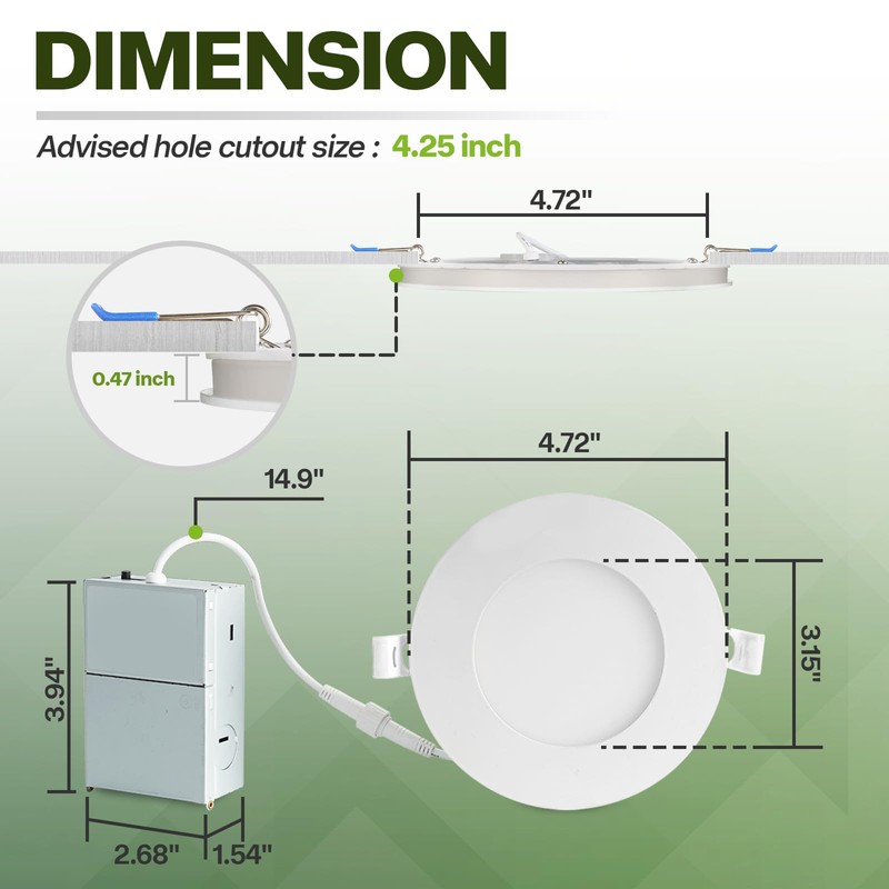 12 Pack Recessed Lighting 4 Inch with Night Light, 4