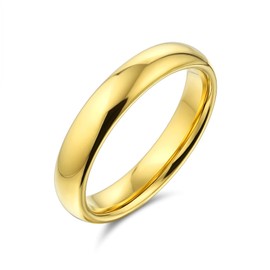 Bling Jewelry Plain Simple Thin Dome Couples Titanium Wedding Band Polished Gold Plated Ring for Men for Women Comfort Fit 4MM