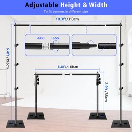 SLOW DOLPHIN Pipe and Drape Photography Backdrop Stand Kit Adjustable Photo Background Stand 10ft x 6ft with Metal Base for Parties Weddings Birthday Party Events Photo Booth