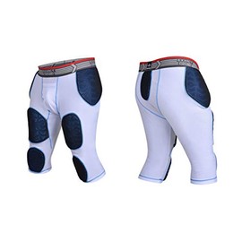 Exxact Sports "Combat 5.0" 7-Pad Football Girdle w/Integrated Hips, Thigh, Knees & Tailbone Pads & Cup Pocket | Compression, Integrated Football Gear (White, Adult Large) (White, Adult Small)