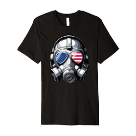 Mens American Flag USA America US Gas Mask Patriotic Graphic Premium T-Shirt