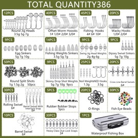 WinnerWhy 397 Pcs Fishing Tool Kit Fishing Accessories Kit Include Fishing Backpack Fishing Tackle Box with Fishing Hooks Fishing Weights Sinkers Spinner Blade Fishing Gear(Python Style,Black)