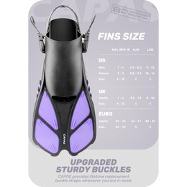 CAPAS Snorkel Fins, Swim Fins Travel Size Short Adjustable for Snorkeling Diving Adult Men Women Kids Open Heel Swimming Flippers