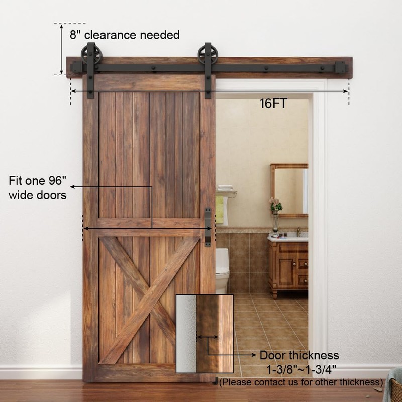 WINSOON 5-16FT Single Wood Sliding Barn Door Hardware Basic Black