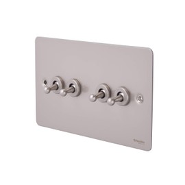 Schneider Electric Ultimate Flat Plate - 4 Gang Toggle 2 Way Light Switch, 16AX, GU1242TPN, Pearl Nickel