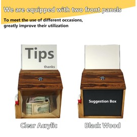 JINJUDUO Wood Suggestion Box with Acrylic Holder, Prayer Ballot Comment Box with Slot and Lock, Donation Box Equipped with a Blackboard and a Transparent Board