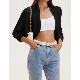 HOTOUCH Womens Open Neck Sweater Long Sleeve Soft Knit Outwear Cropped Bolero Dressy Shrug Black