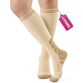 CAMBIVO Compression Socks for Men and Women 3 Pairs, 20-30 mmHg Flight Socks Stockings for Ankle/Calf Support, Running, Flying, Pregnancy & Maternity, Airplane Travel Essentials (Nude, XXL)