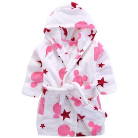 Girls Bathrobes, Plush Soft Coral Fleece Animal Print Hooded Sleepwear for Kids（ Star,4T）