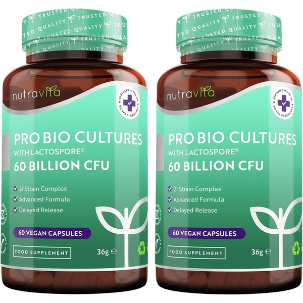 Nutravita 60 Billion CFU Probiotic Cultures – 2 Packs of
