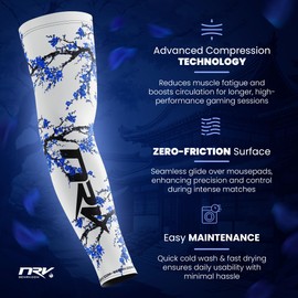 NRV Gaming Compression Sleeve (Edition Sakura) - Enhanced Japanese Style eSport Performance - Developed by Professionals - Durable, Breathable and Friction Free, blue