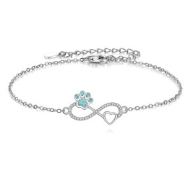 CUPENDA Pfotenabdruck Armband 925 Sterling Silber Türkis Unendlichkeits Symbol Haustier Hund Katze Welpe Pfotenarmband Haustier Schmuck Geschenke für Damen Mädchen