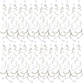30 Pieces Silver Hanging Swirl Party Decorations Foil Decorations Ceiling Swirl Spiral Hanging Plastic Streamer for Ceiling Birthday Graduation Wedding Celebration Baby Shower Party Supply