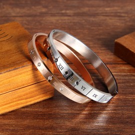 Cupimatch 2-Pieces Shiny CZ Stainless Steel Couples Bracelet Bangle His& Her Matching Valentine Romantic Gift Set