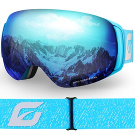 EMSINA A1 Ski Goggles Men,Ski Goggles Women.Anti-Fog/Scratch 100% UV400-Magnetic Lens-Snowboard Snow Goggles Men Women Adult & Junior(S3- Blue Frame/Revo Iceblue lens Vlt 10%) Junior