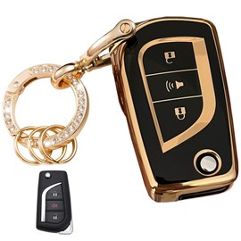 Rilnaewn Soft TPU For Toyota Key Fob Cover With Keychain Accessory Fits For Toyota Fortuner tundra Camry RAV4 Highlander Corolla Smart Keys (3-Button-Black)