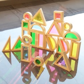 Lexza Wooden Rainbow Blocks,Acrylic Blocks Kids, Creative Stacking Toys, Sensory Toys for Toddlers, Wooden Blocks for Toddlers 1-3, Geometric Blocks for Boys and Girls (25Pcs)