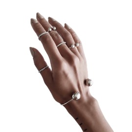 Inateannal Knuckle Stackable Rings Set Silver Ball Open Rings Twist Joint Rings Minimalist Ball Cuff Bangle Jewelry Set for Women Girls