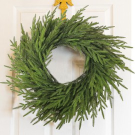 24 Inch Real Touch Norfolk Pine Wreath,Artificial Christmas Wreath for Front Door,Wall Windows Mantle Outdoor Outside Christmas Decoration