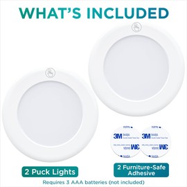 Brilliant Evolution Ultra Thin Wireless LED Touch Lights - Battery Operated Under Cabinet Lighting - Round Puck Lights for Closet, Countertop - Stick On Push Light for Home Decor - Pack of 2