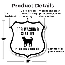 Dog Washing Station Please Clean After Use 18 inch X 18 inch Shield Shaped Commercial Grade Plastic Sign Weather Resistant Made in the USA