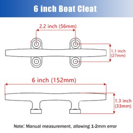 METRAXION Boat Cleat,2 Pack 6 inch Marine Grade 316 Stainless Steel Open Base Dock Cleat Rope Cleat with Fasteners for Kayaks, Nautical Decor (2 Pack, 6 INCH)