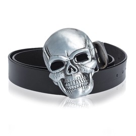 Laquest Men's Big Skull Buckle Leather Belt Metal Buckle Punk Rock Biker, black (1)