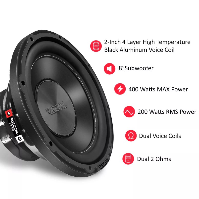 Recoil RW8D2 Echo Series 8 Inch Car Audio Subwoofer 2