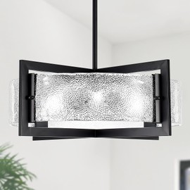 ALISADABOY Glass Chandelier for Dining Room 6 Light Modern 23.62’’ Inch Large Black Chandeliers with Glass Shade Farmhouse Drum Chandelier Light Fixture for Kitchen Island Hallway Entryway Living Room