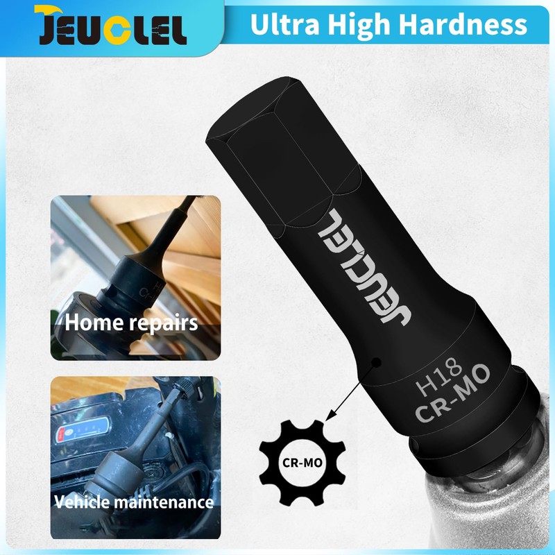 JEUCLEL 18mm Hex Impact Bit Socket, H18 1/2-Inch Impact Drive
