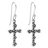 Pretty in Faith Floral Cross .925 Sterling Silver Dangle Earrings