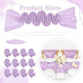 36x120 Inches Cheesecloth Table Runner Lavender Cheese Cloth Runner Elegant Boho Table Decor for Baby Bridal Shower Birthday Party Decorations 12 PCS