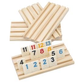DOLLERGO 4 Wooden Rummy Replacement Racks/Trays for Rummikub Game, Rummy Cube Game Tiles Holders Only, 4 Wooden Tiles Racks for Okey Board Game- Tiles NOT Included