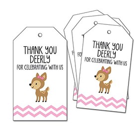 25 Thank You Deerly Tags - for Deer Baby Shower, 1st Birthday Party Favors - Pink Doe