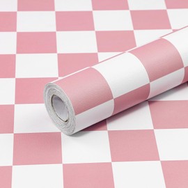 CAX Checkerboard Peel and Stick Wallpaper 17.3"x80" Pink and White Contact Paper Self-Adhesive Removable Vinyl Roll Waterproof Checkered Wallpaper for Bathroom Cabinets Shelf