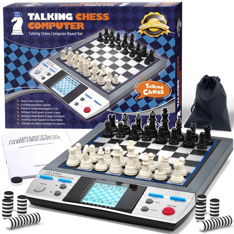 iCore Electronic Chess Set Pro Black: Talking Tutor, Learning Tactics,