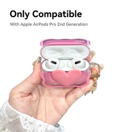 Cute Airpod Pro 2 case, 3D Heart-Shaped Design TPU Airpod Pro 2 Case Cover for Girls Women, Apple Airpod Pro Case 2nd Generation with Cleaner Kit & Keychain